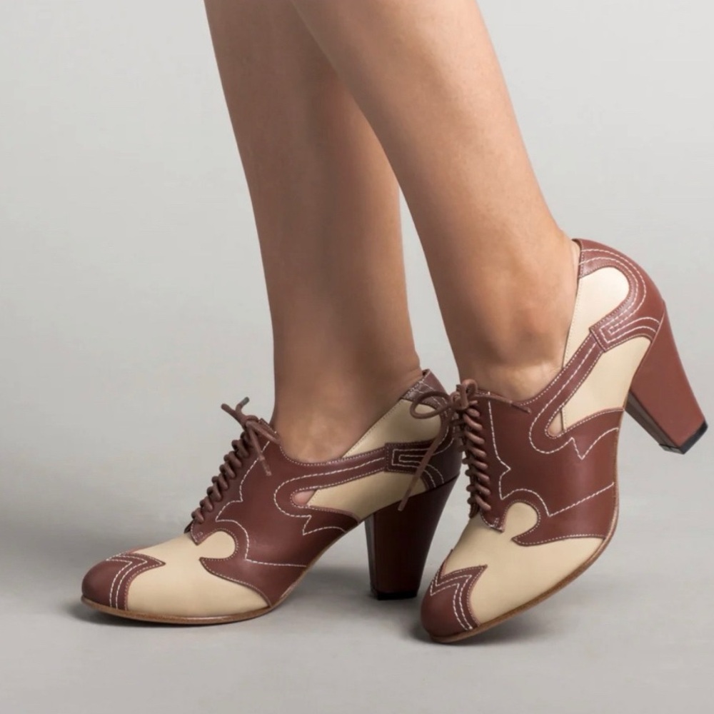 Lulu Coffee and Cream Lace Up Boots size 8 BNWT from American Duchess
